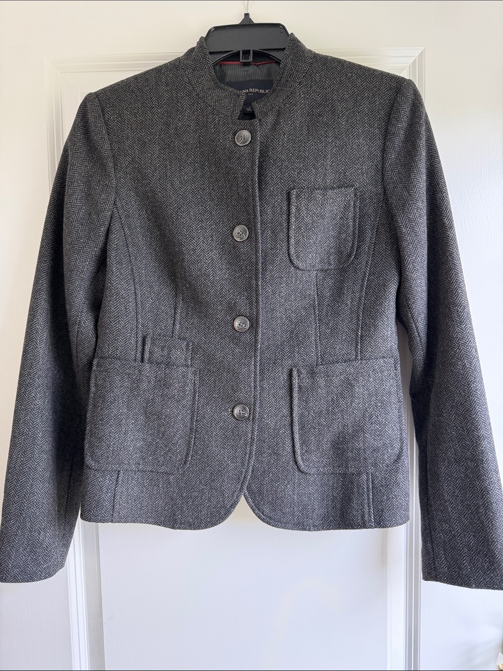 Banana Republic Women's Gray Herringbone Stand-Collar Blazer